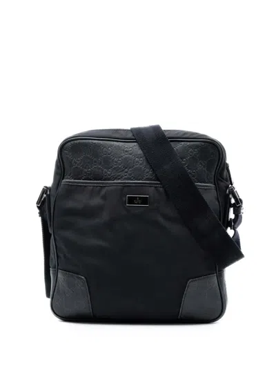 Pre-owned Gucci 2016-2025 Ssima Trimmed Nylon Crossbody Bag In Black