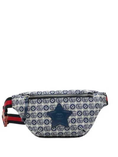 Pre-owned Gucci 2016-2025 Kids Gg Canvas Stars Web Belt Bag In Blue