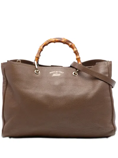 Pre-owned Gucci 2016-2025 Large Calfskin Bamboo Shopper Satchel In Brown