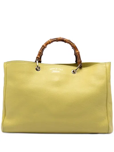 Pre-owned Gucci 2016-2025 Large Calfskin Bamboo Shopper Satchel In Yellow