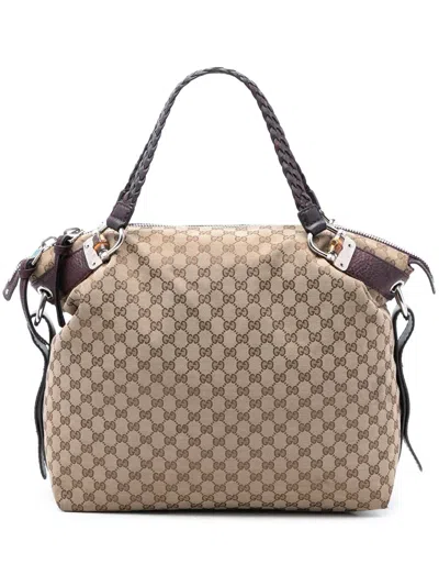 Pre-owned Gucci 2016-2025 Large Gg Canvas Bamboo Bar Tote Bag In Brown