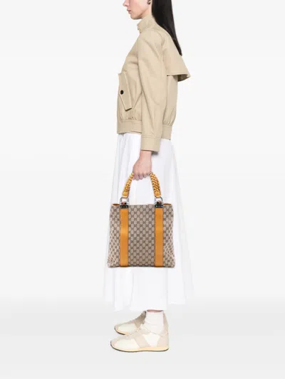 Pre-owned Gucci 2016-2025 Large Gg Canvas Bamboo Libeccio Tote Bag In Yellow