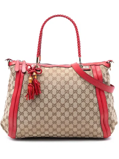 Pre-owned Gucci 2016-2025 Large Gg Canvas Bella Satchel In Neutral