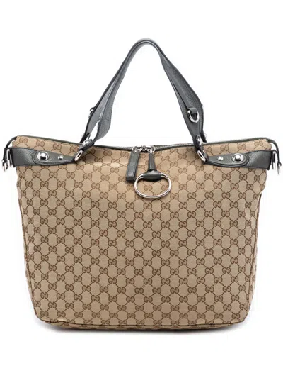 Pre-owned Gucci 2016-2025 Large Gg Canvas Icon Bit Satchel In Gray