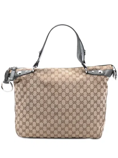 Pre-owned Gucci 2016-2025 Large Gg Canvas Icon Bit Satchel In Neutral