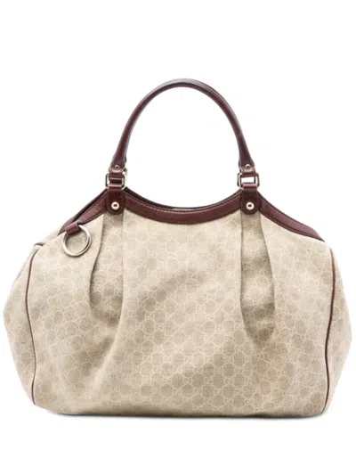 Pre-owned Gucci 2016-2025 Large Gg Canvas Sukey Tote Bag In Neutral