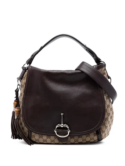 Pre-owned Gucci 2016-2025 Large Gg Canvas Techno Horsebit Satchel In Neutral