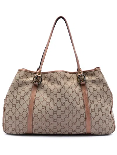 Pre-owned Gucci 2016-2025 Large Gg Canvas Twins Tote Bag In Neutral