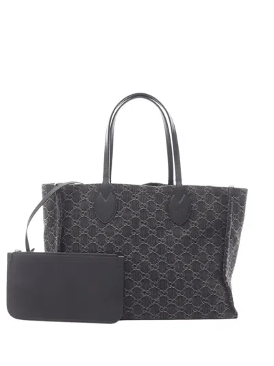 Pre-owned Gucci 2016-2025 Large Gg Denim Ophidia Tote Bag In Gray