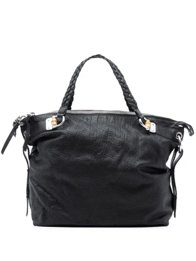 Pre-owned Gucci 2016-2025 Large Leather Bamboo Bar Tote Bag In Black