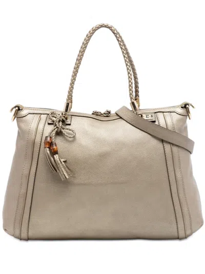 Pre-owned Gucci 2016-2025 Large Leather Bella Tote Satchel In Gold