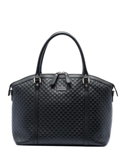 Pre-owned Gucci 2016-2025 Large Microssima Dome Satchel In Black