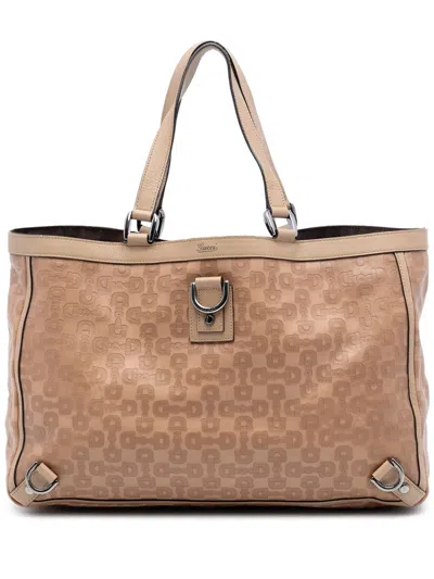 Pre-owned Gucci 2016-2025 Leather Abbey D Ring Horsebit Tote Bag In Brown