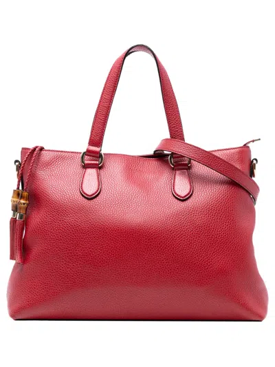 Pre-owned Gucci 2016-2025 Leather Bamboo Tassel Satchel In Red