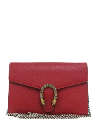 Pre-owned Gucci 2016-2025 Leather Dionysus Wallet On Chain Crossbody Bag In Red