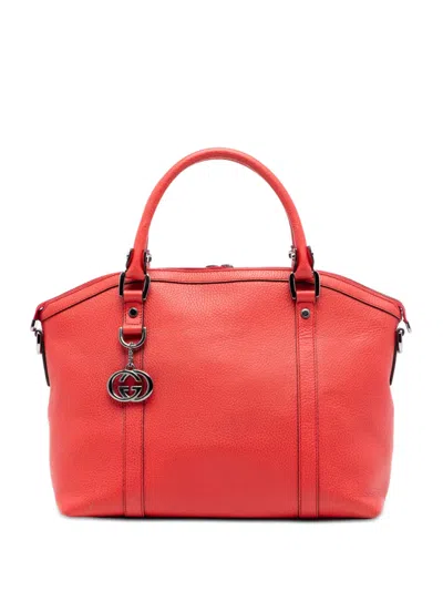 Pre-owned Gucci 2016-2025 Leather Gg Charm Dome Satchel In Red