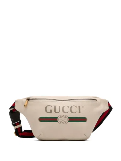 Pre-owned Gucci 2016-2025 Leather Logo Belt Bag In White