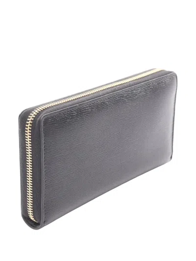 Pre-owned Gucci 2016-2025 Leather Logo Zip Wallet Long Wallets In Black