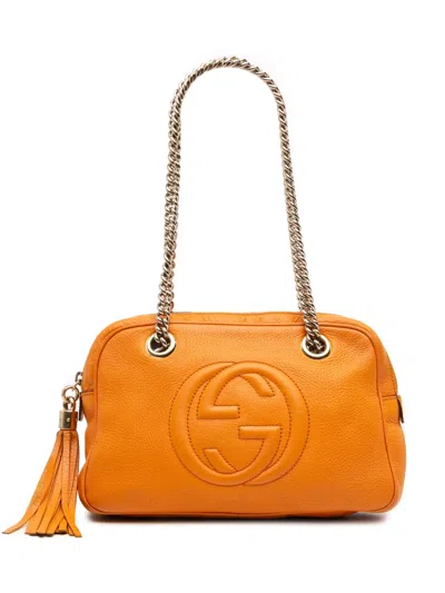 Pre-owned Gucci 2016-2025 Leather Soho Chain Zip Shoulder Bag In Orange