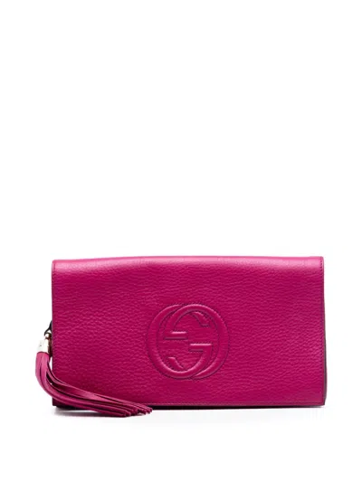 Pre-owned Gucci 2016-2025 Leather Soho Disco Clutch Bag In Pink