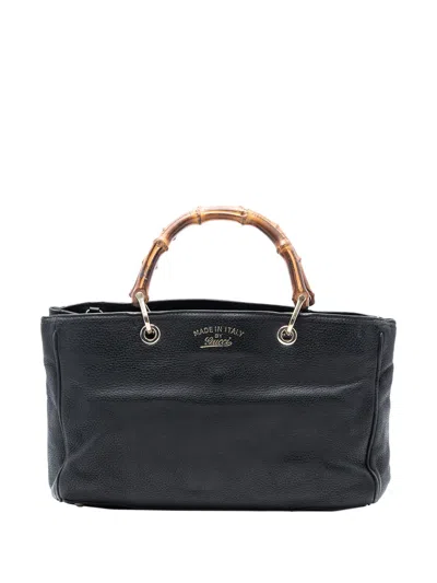 Pre-owned Gucci 2016-2025 Medium Calfskin Bamboo Shopper Satchel In Black