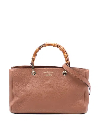 Pre-owned Gucci 2016-2025 Medium Calfskin Bamboo Shopper Satchel In Brown
