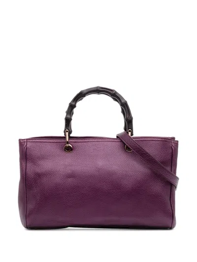Pre-owned Gucci 2016-2025 Medium Calfskin Bamboo Shopper Satchel In Purple