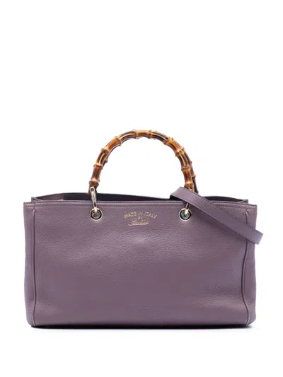Pre-owned Gucci 2016-2025 Medium Calfskin Bamboo Shopper Satchel In Purple