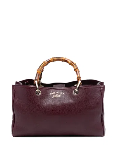 Pre-owned Gucci 2016-2025 Medium Calfskin Bamboo Shopper Satchel In Red