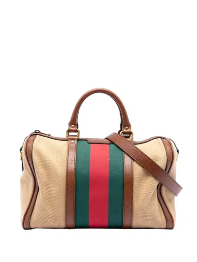 Pre-owned Gucci 2016-2025 Medium Canvas Web Joy Boston Bag Satchel In Neutral