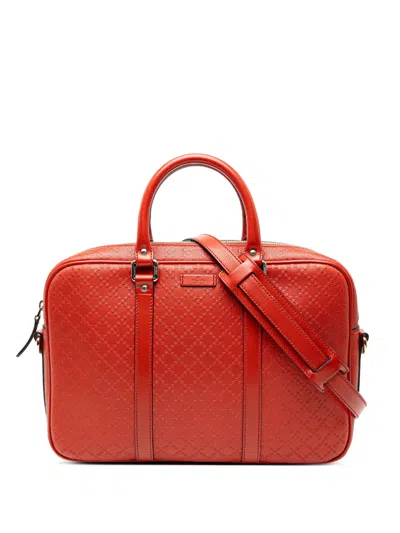 Pre-owned Gucci 2016-2025 Medium Diamante Bright Leather Business Bag In Red