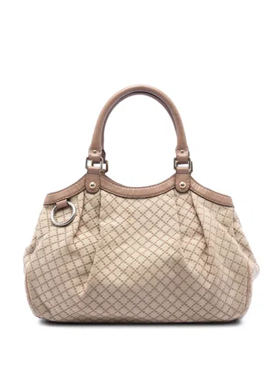 Pre-owned Gucci 2016-2025 Medium Diamante Canvas Sukey Tote Bag In Neutral