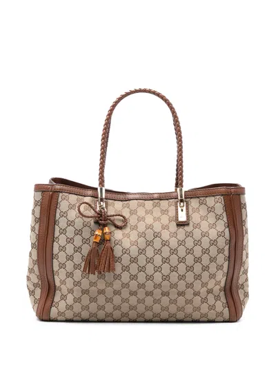 Pre-owned Gucci 2016-2025 Medium Gg Canvas Bella Tote Bag In Neutral