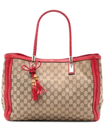 Pre-owned Gucci 2016-2025 Medium Gg Canvas Bella Tote Bag In Neutral