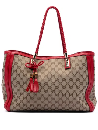 Pre-owned Gucci 2016-2025 Medium Gg Canvas Bella Tote Bag In Red
