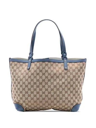 Pre-owned Gucci 2016-2025 Medium Gg Canvas Craft Tote Bag In Blue