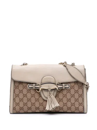Pre-owned Gucci 2016-2025 Medium Gg Canvas Emily Shoulder Bag In White