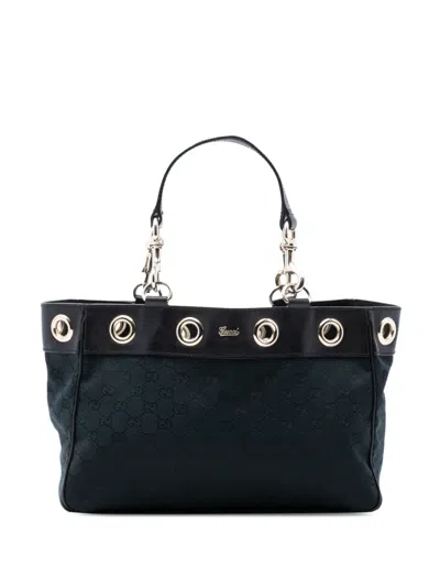Pre-owned Gucci 2016-2025 Medium Gg Canvas Positano Tote Bag In Black