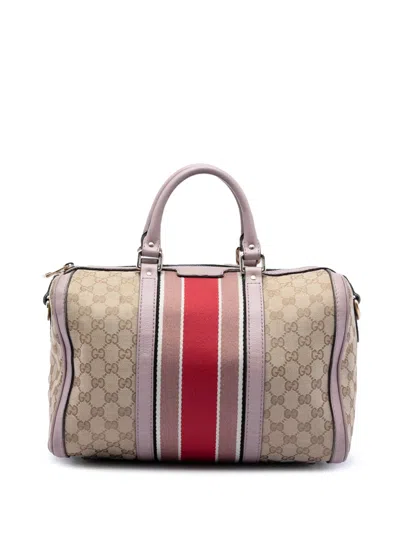 Pre-owned Gucci 2016-2025 Medium Gg Canvas Web Joy Boston Bag Satchel In Neutral