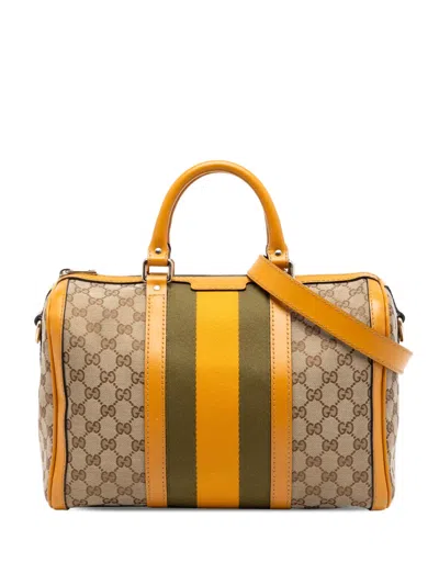 Pre-owned Gucci 2016-2025 Medium Gg Canvas Web Joy Boston Bag Satchel In Yellow