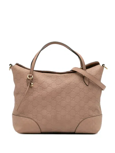 Pre-owned Gucci 2016-2025 Medium Ssima Bree Fold Over Tote Satchel In Brown