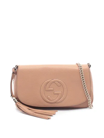 Pre-owned Gucci 2016-2025 Medium Leather Soho Chain Flap Crossbody Bag In Pink