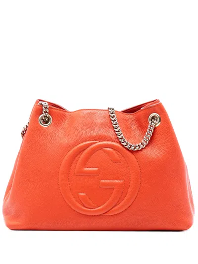 Pre-owned Gucci 2016-2025 Medium Leather Soho Chain Tote Bag In Orange