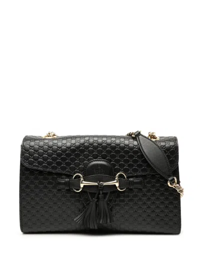 Pre-owned Gucci 2016-2025 Medium Microssima Emily Shoulder Bag In Black