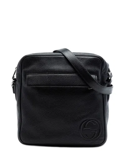 Pre-owned Gucci 2016-2025 Medium Pebbled Calfskin Soho Messenger Bag Crossbody Bag In Black