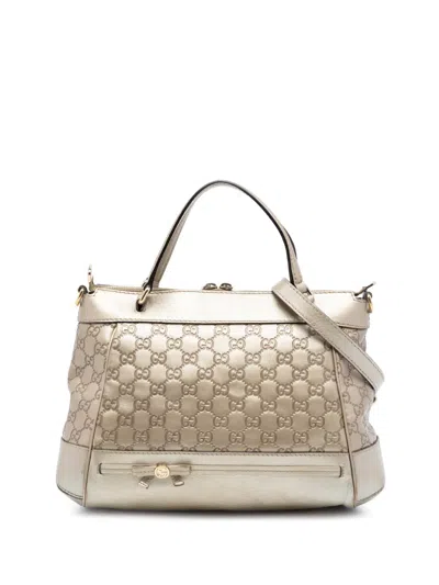 Pre-owned Gucci 2016-2025 Metallic Ssima Mayfair Satchel In Gold
