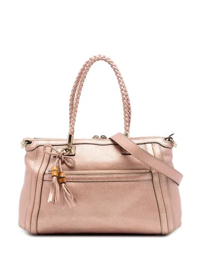 Pre-owned Gucci 2016-2025 Metallic Pebbled Calfskin Bella Satchel In Pink