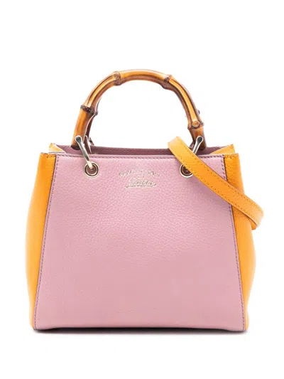 Pre-owned Gucci 2016-2025 Mini Bicolor Calfskin Bamboo Shopper Satchel In Orange