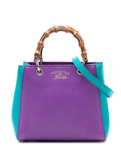 Pre-owned Gucci 2016-2025 Mini Bicolor Calfskin Bamboo Shopper Satchel In Purple