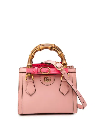 Pre-owned Gucci 2016-2025 Mini Calfskin Bamboo Diana Satchel In Pink